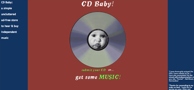 CD Baby homepage in 1998