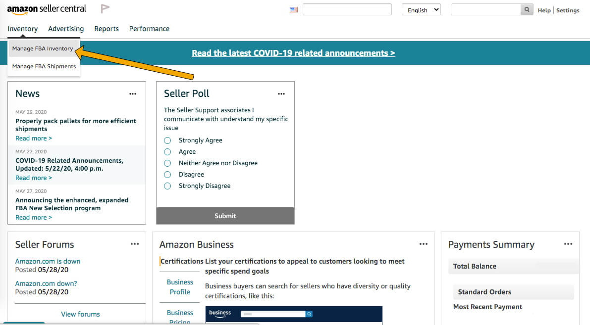 Amazon Seller Central Dashboard