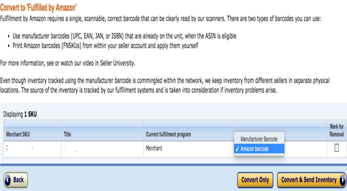 Amazon FBA barcode page